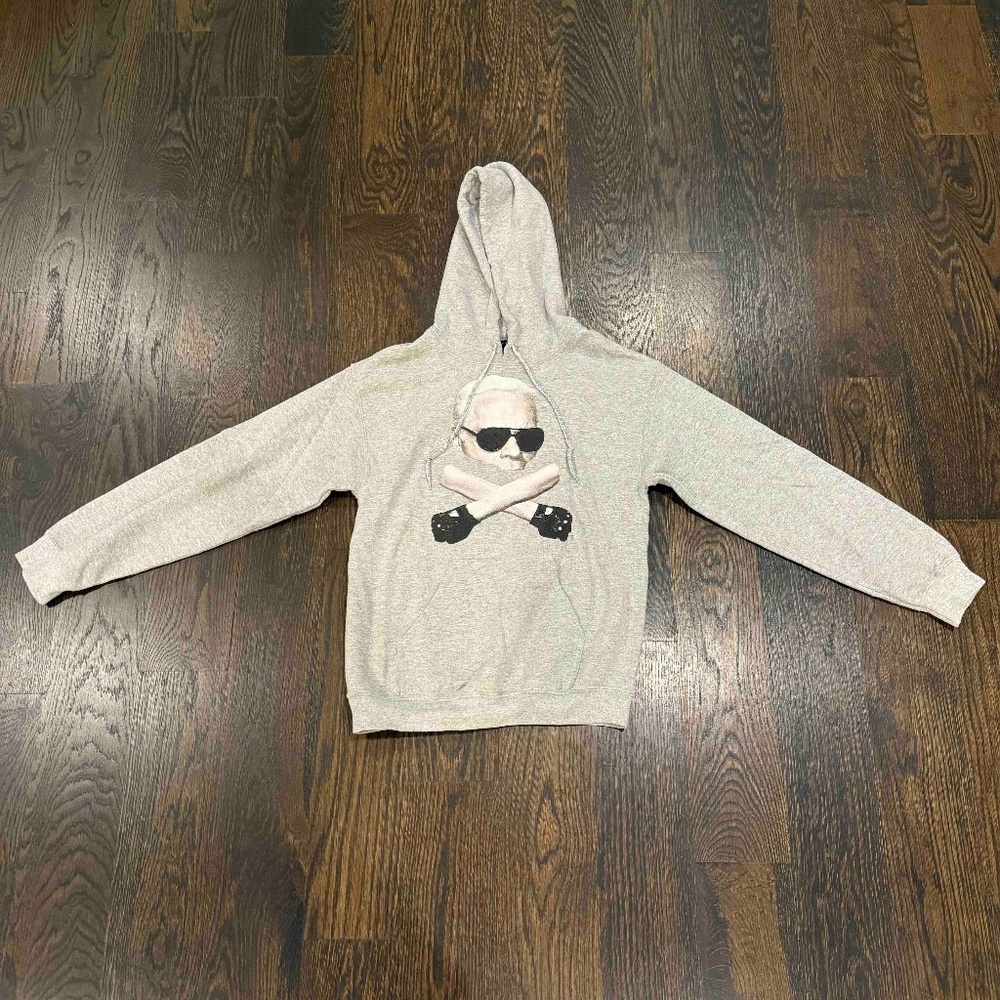 $128 BRIAN LICHTENBERG BLTEE KARL BONES GRAY LAGERFELD PULLOVER HOODIE S WOMEN